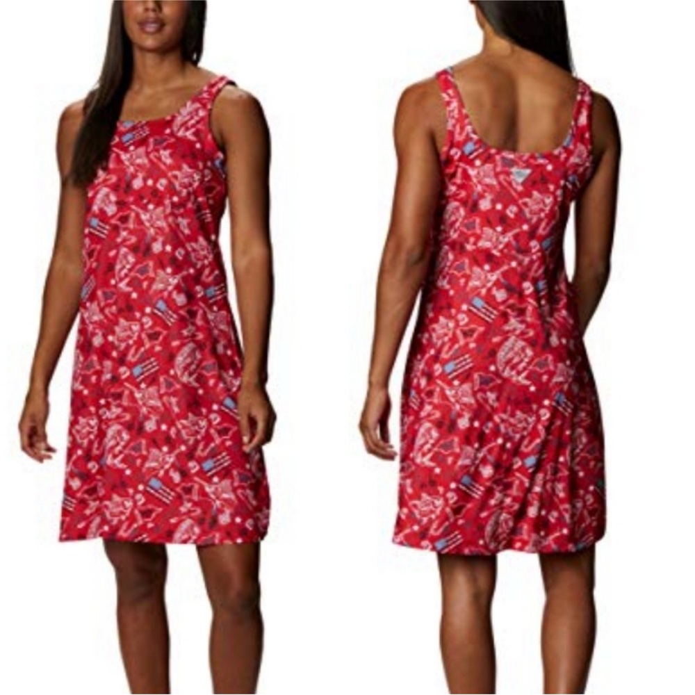 Columbia PFG Omni Freeze Dress Womens Size XXL Patriotic USA Flag Red Fish NWT